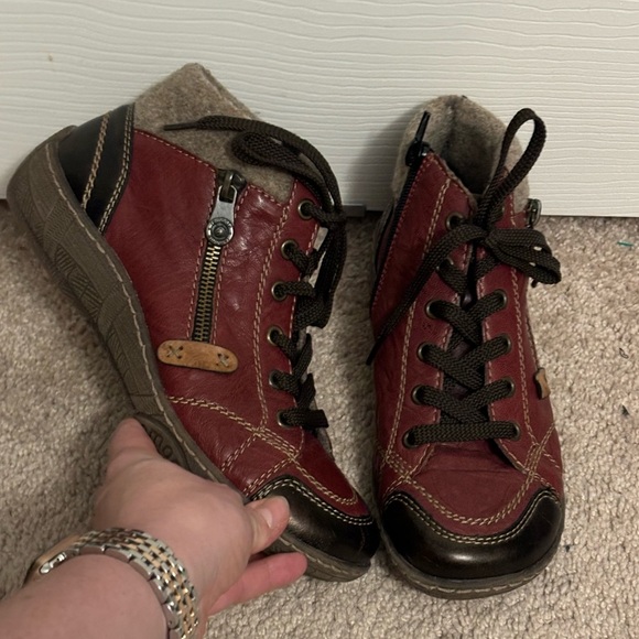 Remonte Women's Casi D3886-35 Side-Zip Lace-Up Ankle Boots Burgundy/Bronze Sz 38 - Picture 1 of 8